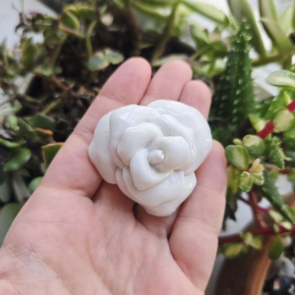 Carol Halmy Handmade Porcelain White Rose Flower Floral Lapel Brooch Pin